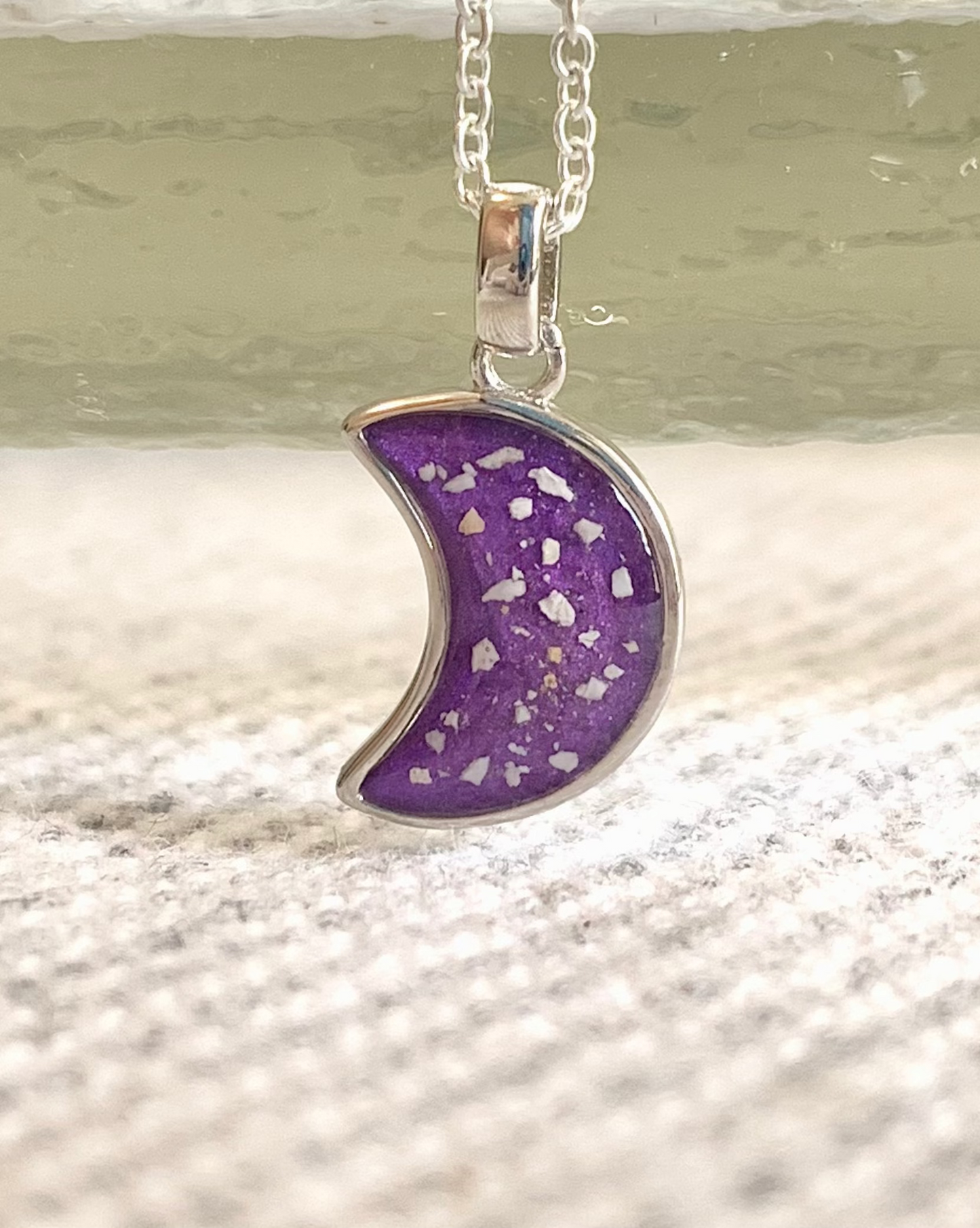 Moon Pendant and Chain Sterling Silver Ashes/Hair/Breastmilk - Keepsake Memorial Jewellery