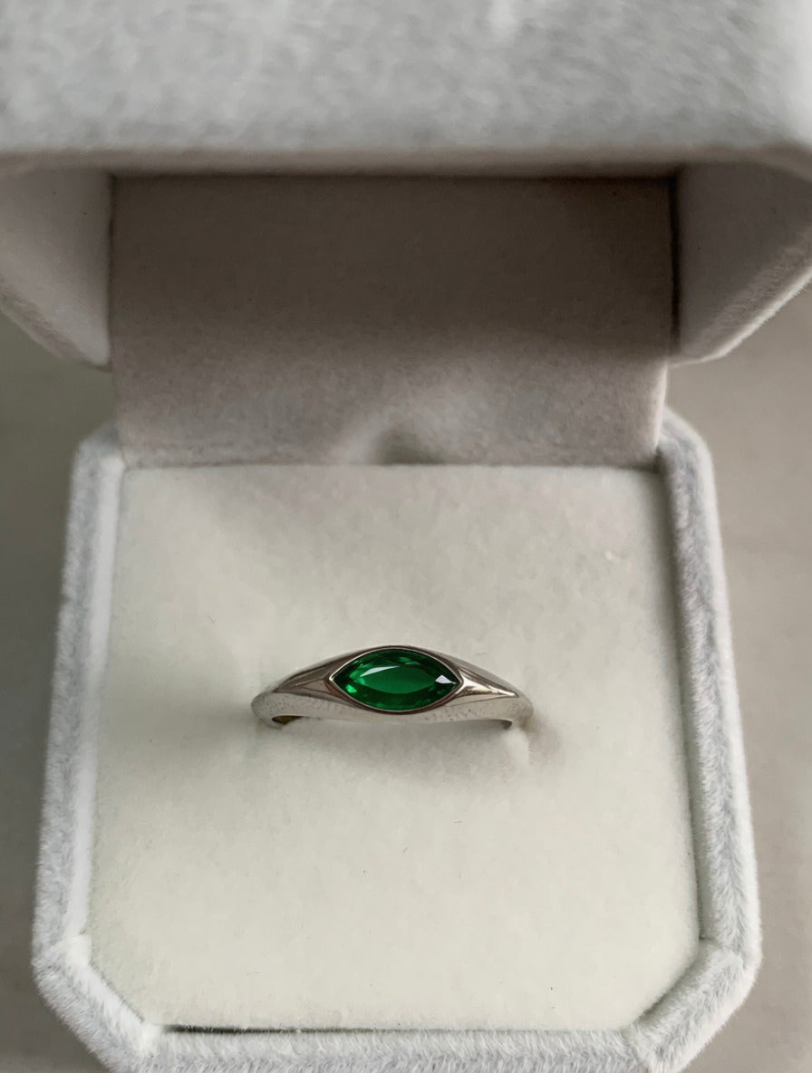 Marquise sterling silver ring filled with resin that can contain ashes, hair, breastmilk