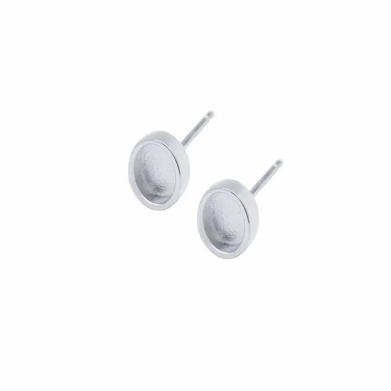 Sterling silver oval stud earrings with ashes, hair or breastmilk set in resin - EverKeepsakes
